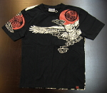 和柄Tシャツ 飛翔梟